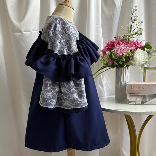 140-160cm洗濯OK】アシンメトリーフレア装飾ドレスワンピース