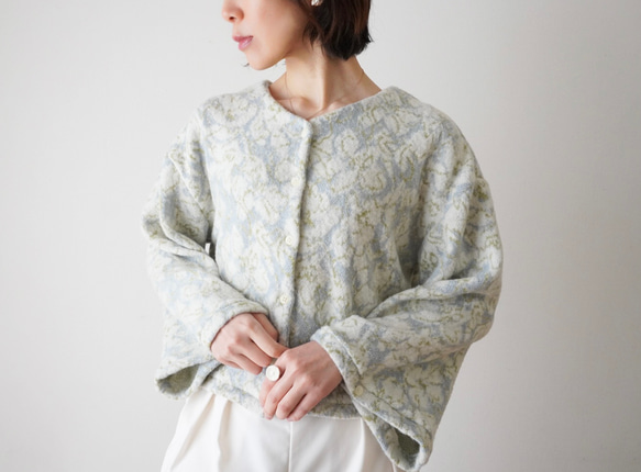 JACQUARD KNIT カーディガン　pink×salmon 4枚目の画像