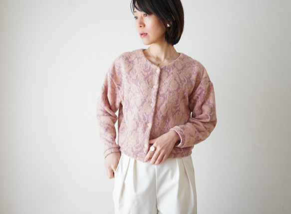 JACQUARD KNIT カーディガン　pink×salmon 18枚目の画像