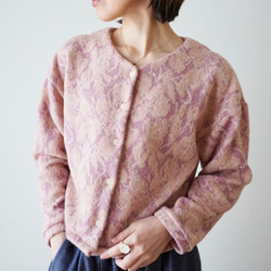 JACQUARD KNIT カーディガン　pink×salmon 2枚目の画像