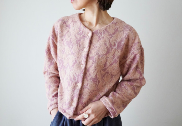 JACQUARD KNIT カーディガン　pink×salmon 2枚目の画像