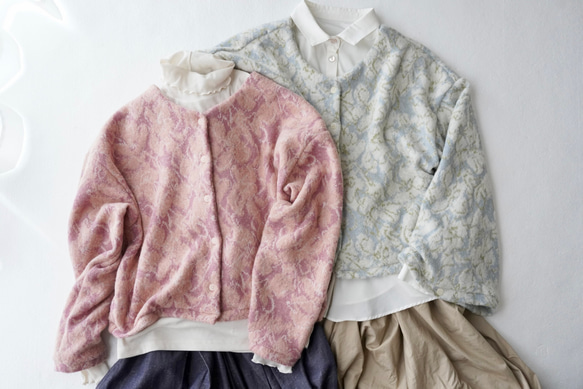 JACQUARD KNIT カーディガン　pink×salmon 12枚目の画像