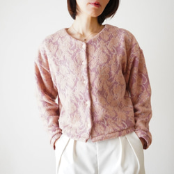 JACQUARD KNIT カーディガン　pink×salmon 3枚目の画像