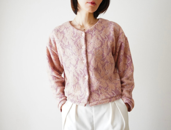 JACQUARD KNIT カーディガン　pink×salmon 3枚目の画像