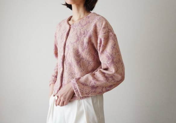 JACQUARD KNIT カーディガン　pink×salmon 17枚目の画像