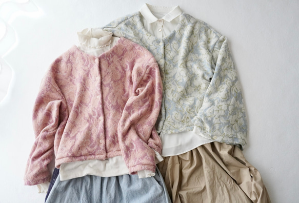 JACQUARD KNIT カーディガン　pink×salmon 10枚目の画像