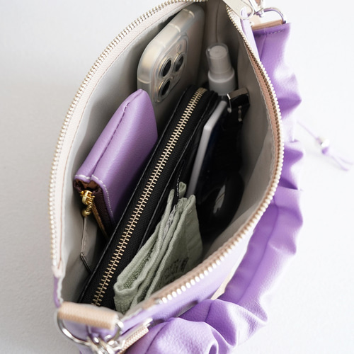 小さいのに大容量！春 ギャザーハンドル 2way ハンドバッグ（パステル