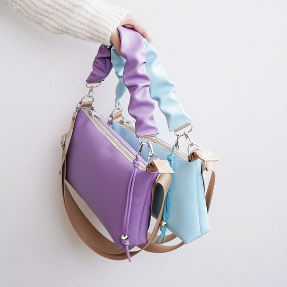 小さいのに大容量！春 ギャザーハンドル 2way ハンドバッグ（パステル