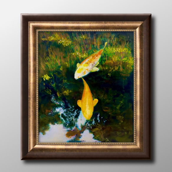 『白と金の鯉』F10 油彩画 oil painting art 白と金の鯉』F10 油彩画 oil painting art