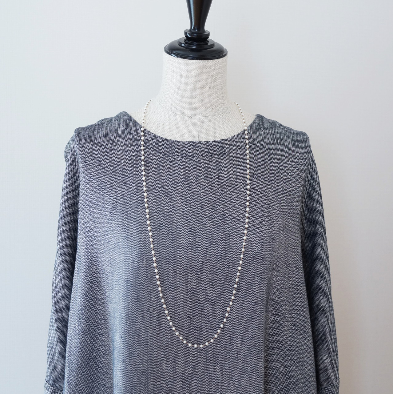 long necklace silk 淡水パール ベージュ