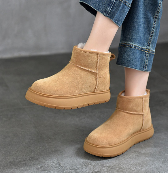 2025年冬の新型牛革雪地靴厚底低筒保温綿靴 22.5-25.0サイズ 41079