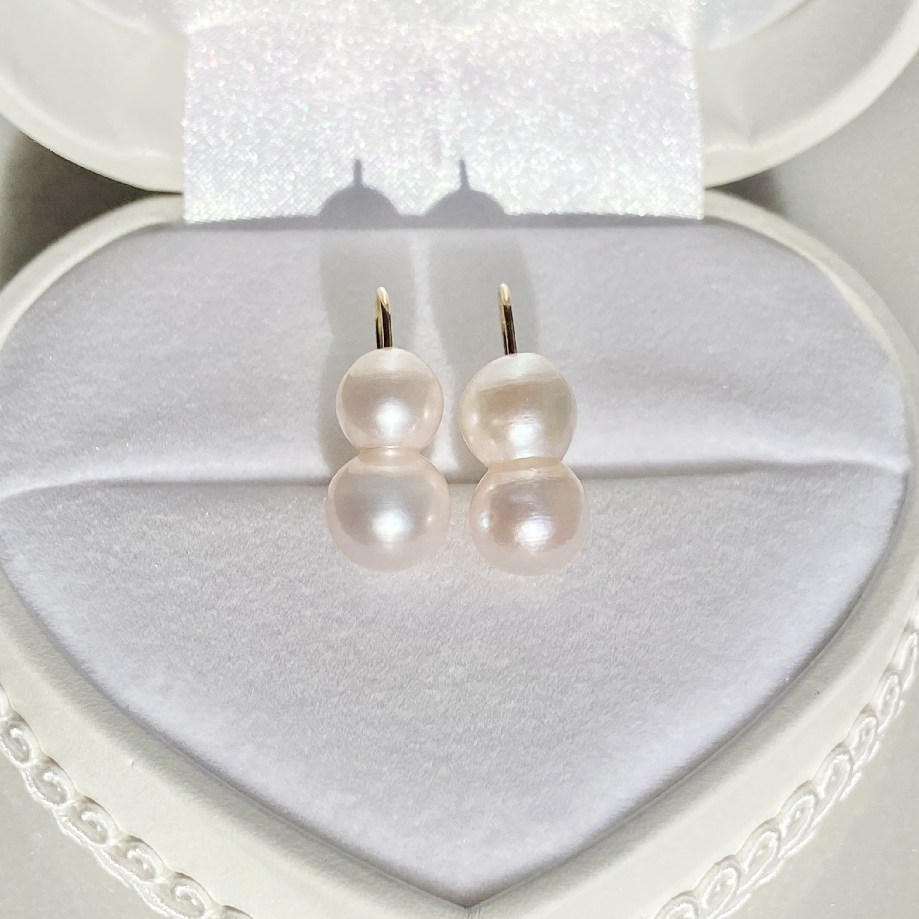 選べるパール✨縦14〜16mm ツインパールシンプル✨淡水パールピアス