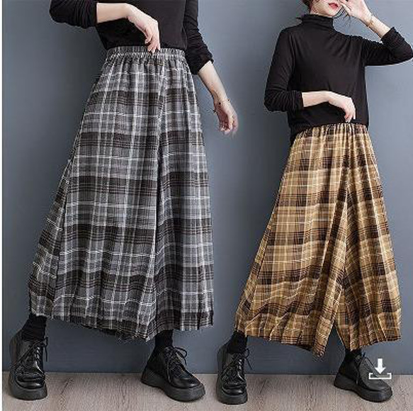 大きいサイズ レディース ワイドパンツ ガウチョ チェック柄 春 秋冬