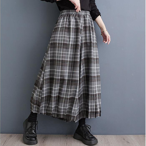 大きいサイズ レディース ワイドパンツ ガウチョ チェック柄 春 秋冬