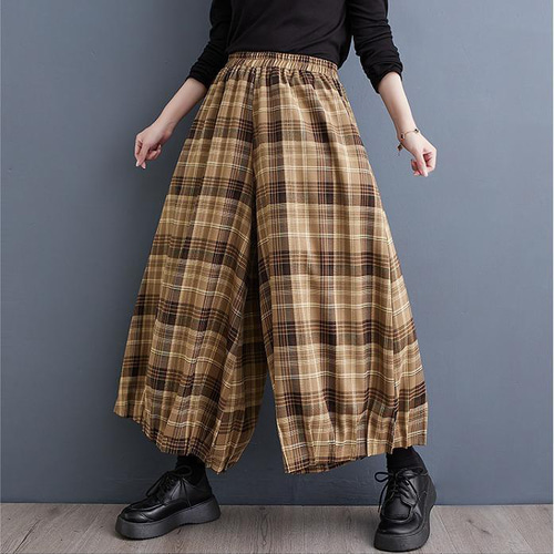 大きいサイズ レディース ワイドパンツ ガウチョ チェック柄 春 秋冬