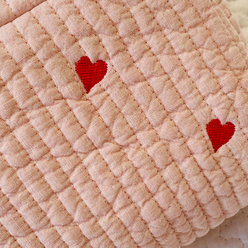 SとMの間のサイズ mini heart nubiピンクベージュ×レッド