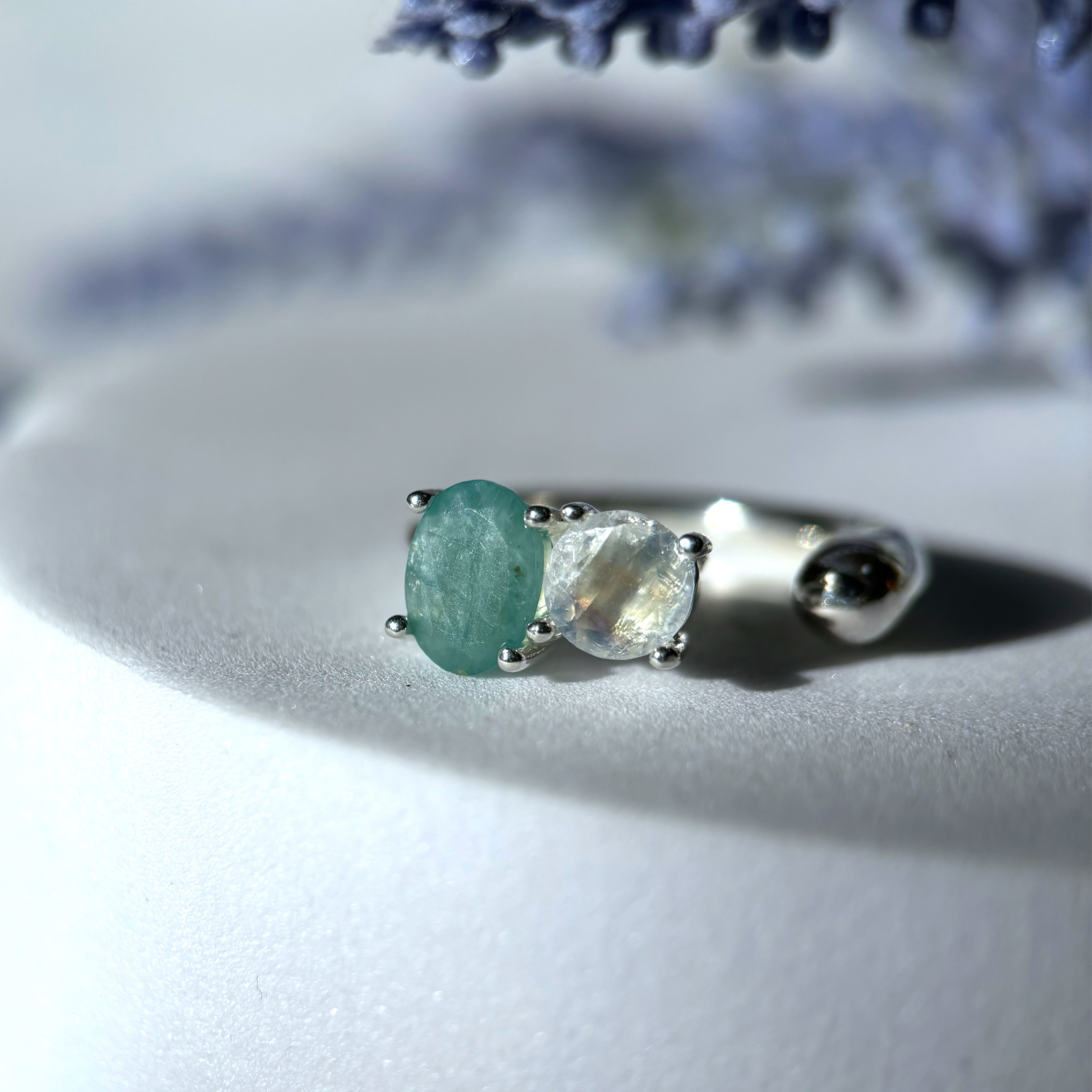 【受注制作】一点物＊グランディディエライトとレインボームーンストーンのフォークリング