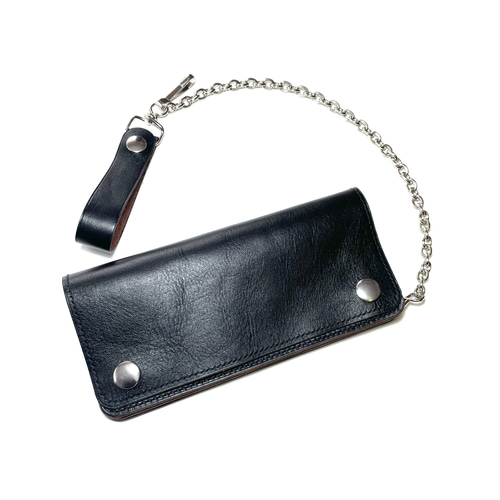 【さとー】カウハイド　トラッカーウォレット　3層　ブラック【カスタム】 トラッカーウォレット ショート 本革 三つ折り財布 栃木レザー