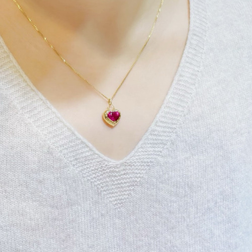 ハート」 K18天然ルベライトトルマリン 上品 幸運 友情 希望 10月