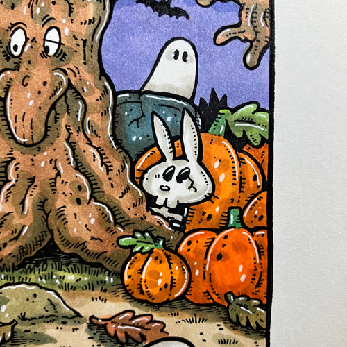 ハロウィン行進】ガイコツ イラスト アート 原画 イラスト yoc 通販