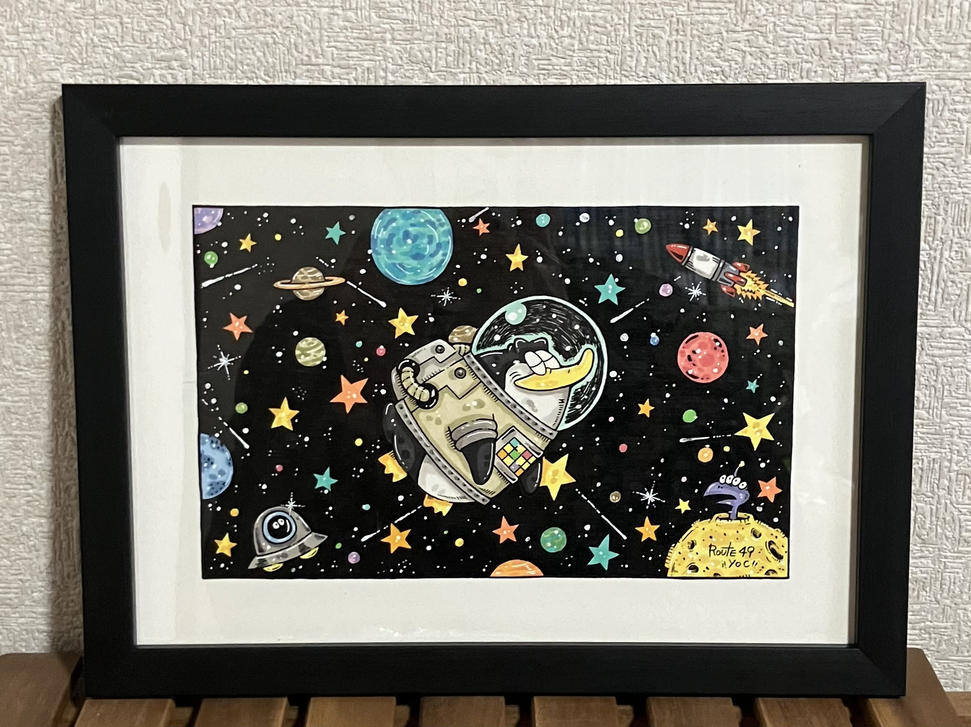 【ペンギン宇宙まで飛ぶ】イラスト アート 原画
