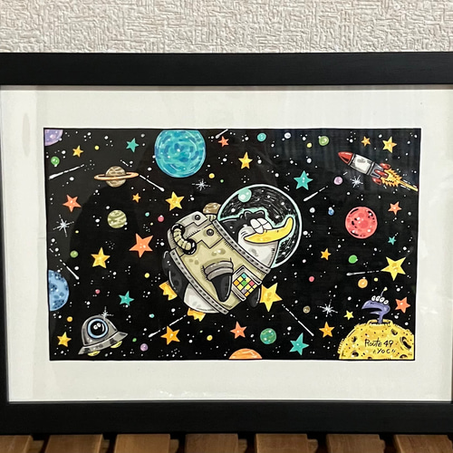 ペンギン宇宙まで飛ぶ】イラスト アート 原画 イラスト yoc 通販