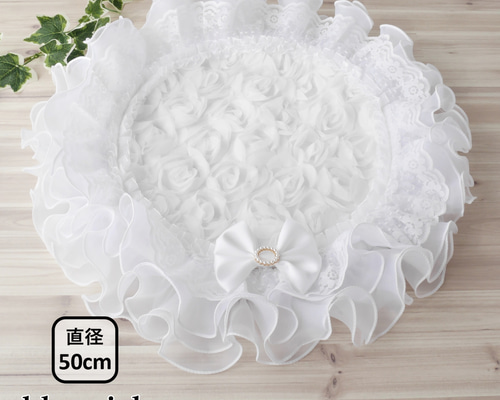 送料無料✨完成品】フリル＆レース カフェマット 3Dローズ（ホワイト