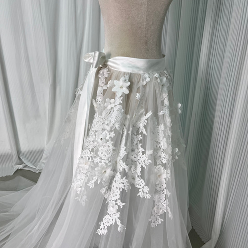 送料無料！ウェディングドレス オーバースカート 3D立体レース刺  