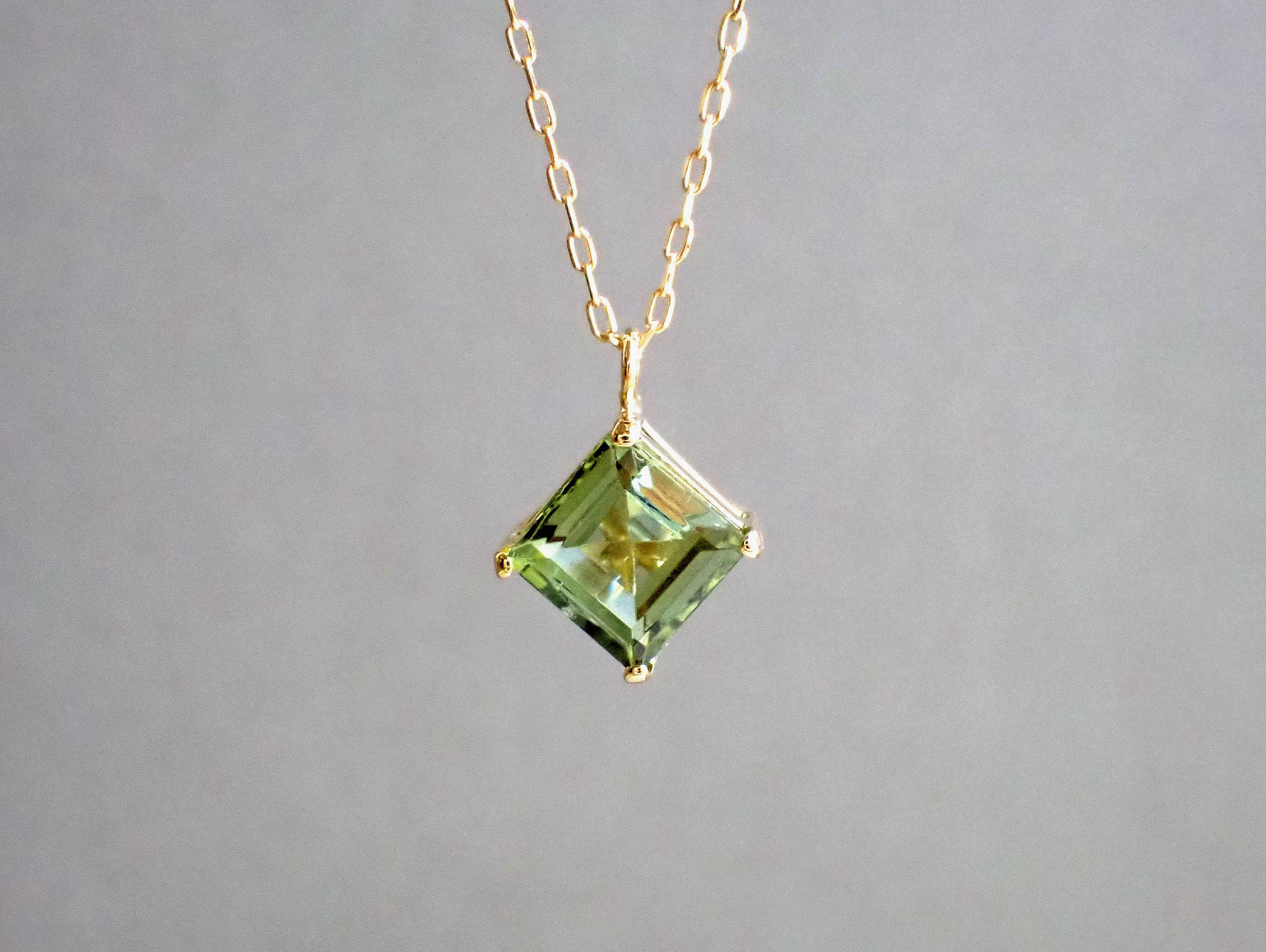 K18 ひし形グリーントルマリン ネックレス