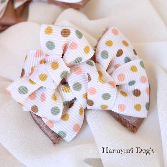 レトロドットNo.1 犬リボン バレッタ キッズ・子供リボン 猫 ペット