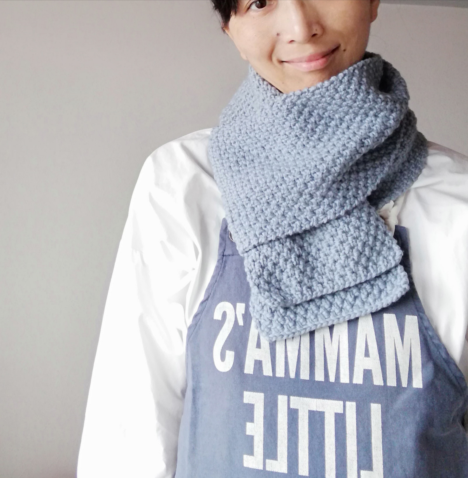 いつものマフラー メリノウール100% ブルーグレー ユニセックス 大人と子ども 天然繊維