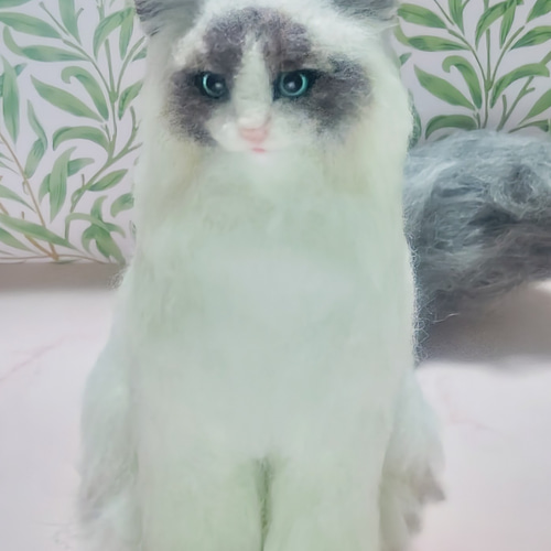 リアル羊毛フェルト猫　No.4 ラグドール 羊毛フェルト リアル猫 ラグドール 観賞用 置物 インテリア