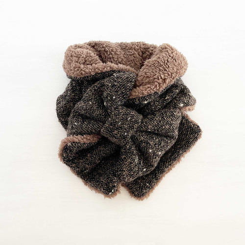 ふんわり♪リボンマフラー｜大粒ネップツイード(大人な黒茶) × ファー