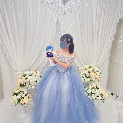 パーティードレス ブルー オフショルダー ロング 結婚式