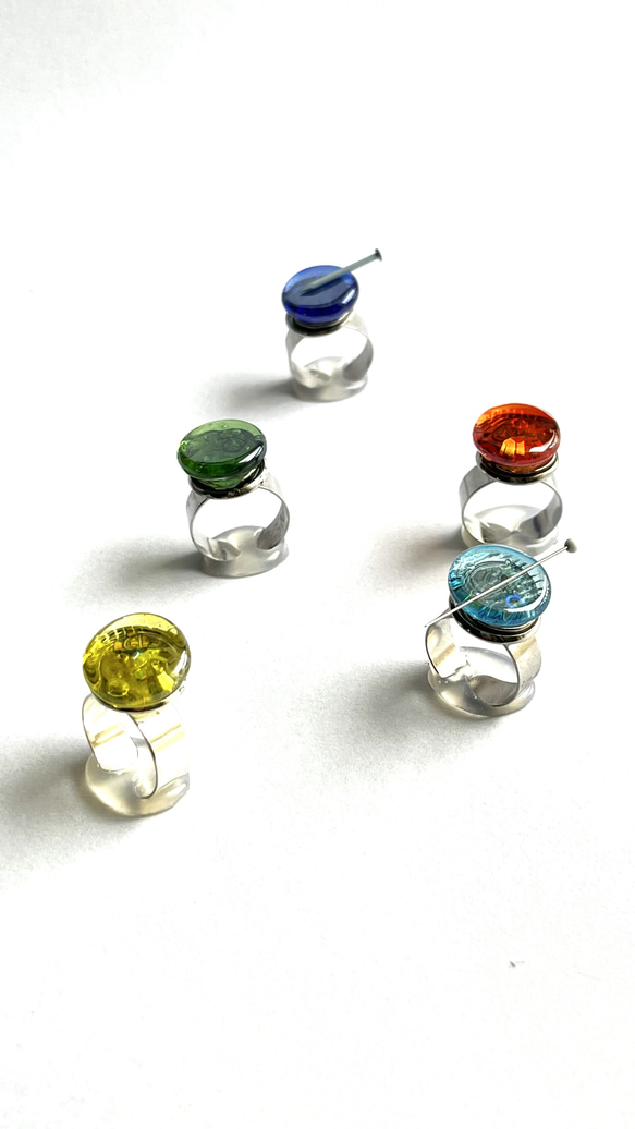 針がくっつく指輪型針刺し　日本のおはじきアクア「イエロー」【本日プレゼントラッピングBox無料！】 2枚目の画像