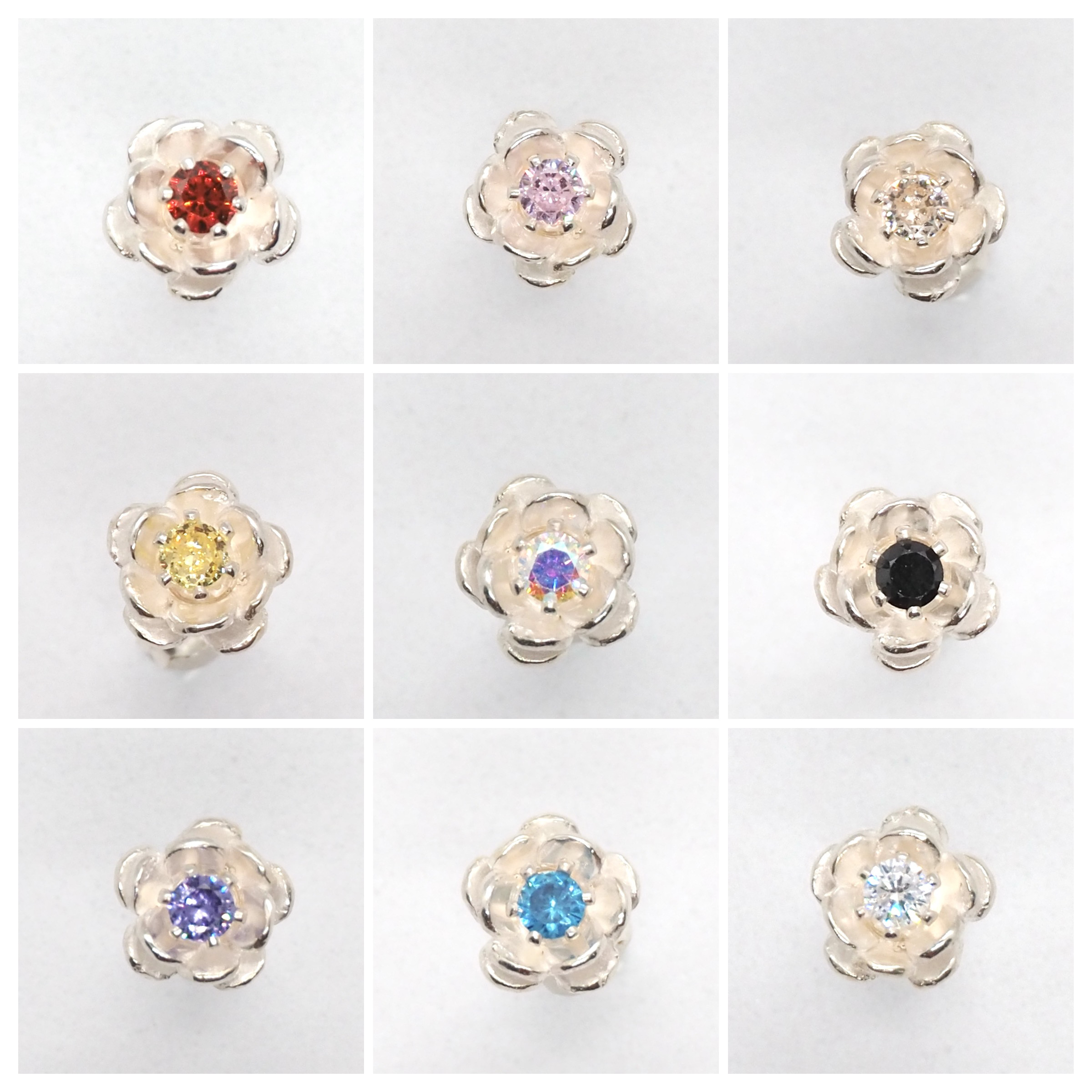 キュービックジルコニアの色が選べる乙女椿のピアス(両耳用)Silver925