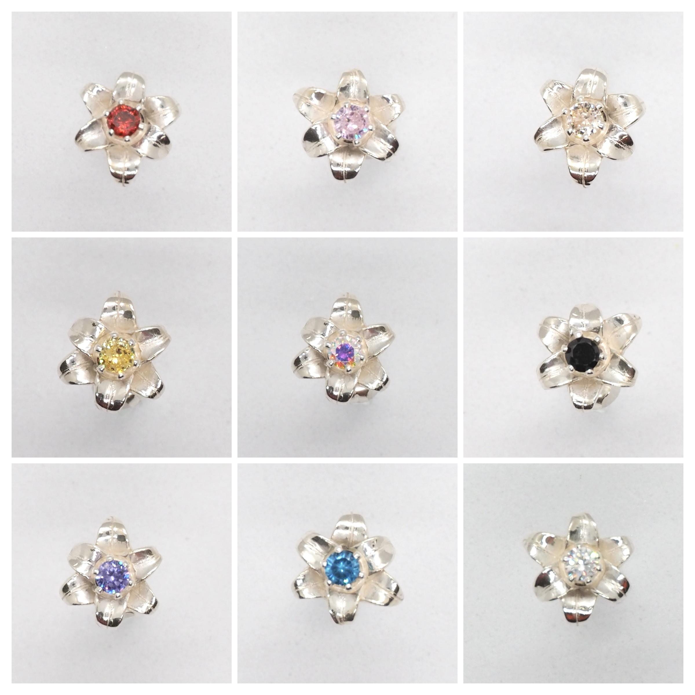 キュービックジルコニアの色が選べる百合のピアス(両耳用)Silver925