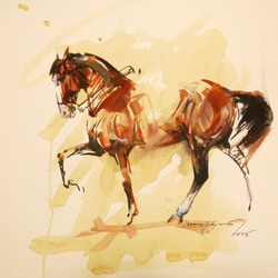 Dressage Horse 2025（高級水彩画用紙３２ｃｍ×４１，５ｃｍ、墨、水彩） 1枚目の画像