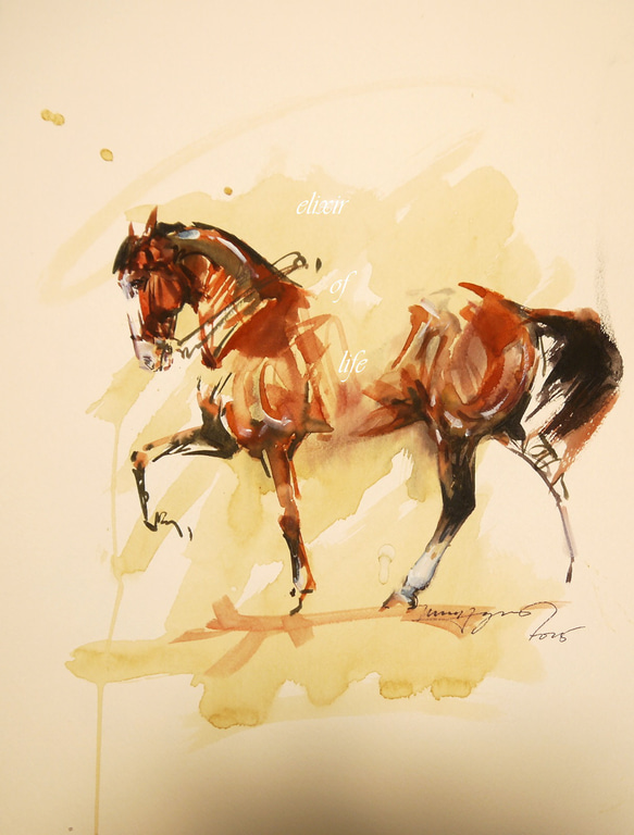 Dressage Horse 2025（高級水彩画用紙３２ｃｍ×４１，５ｃｍ、墨、水彩） 1枚目の画像