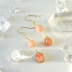 人気作品】天然石ピアス サンストーン オレンジムーンストーン