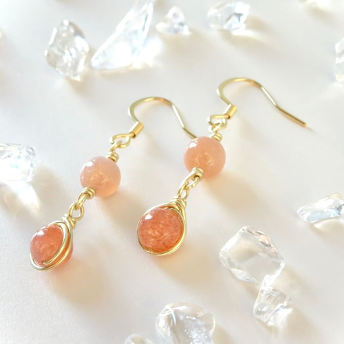 天然石ピアス サンストーン オレンジムーンストーン イヤリング変更