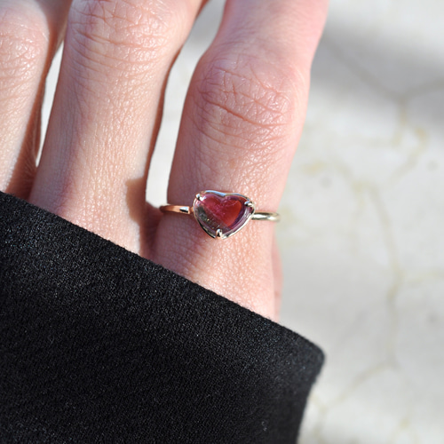 K10】Bicolor Tourmaline バイカラートルマリン ハート リング 指輪