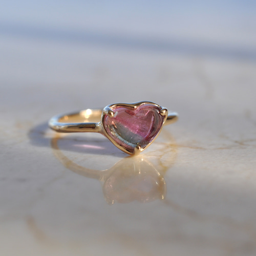 バイカラートルマリンK10リング　12号 K10】Bicolor Tourmaline バイカラートルマリン ハート リング 指輪