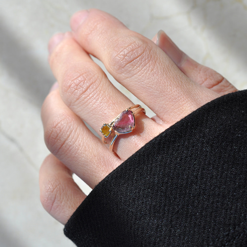 K10】Bicolor Tourmaline バイカラートルマリン ハート リング 指輪