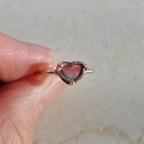 K10】Bicolor Tourmaline バイカラートルマリン ハート リング 指輪