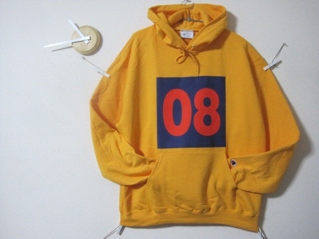１点　リアルゼッケン【08】チャンピオンパーカー　ネイビーXレッド　　起毛／ヴィンテージ／ジャージ／マスタード