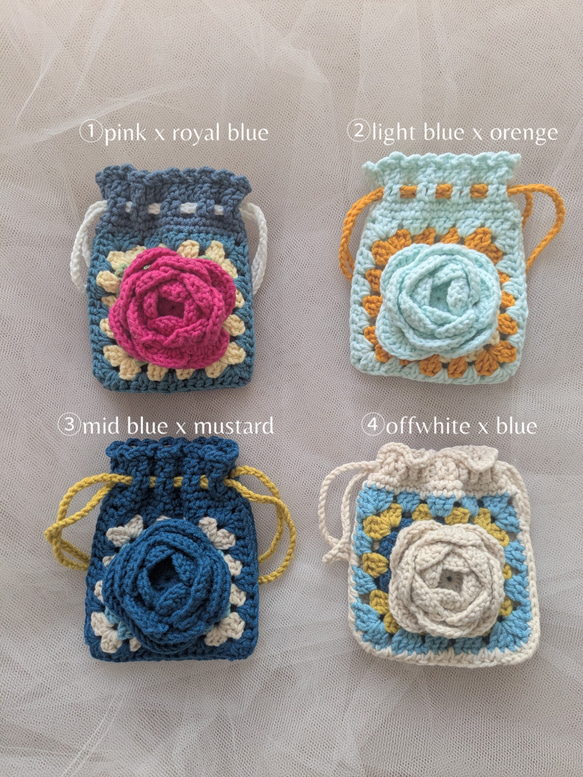 新作】バラのかぎ編みポーチ / コットン ハンドメイド かぎ針