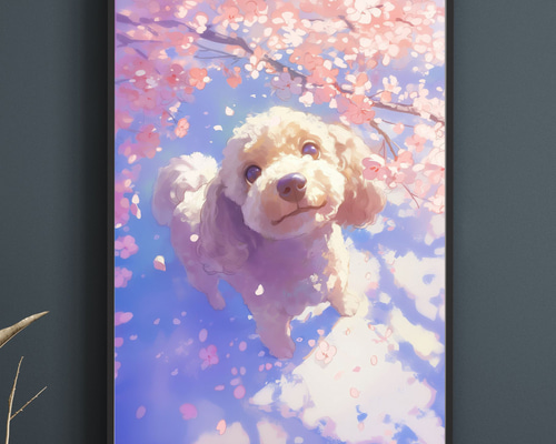 桜犬戯舞 - トイプードル犬 No.1】桜・花見・春・花びら・子犬・ペット