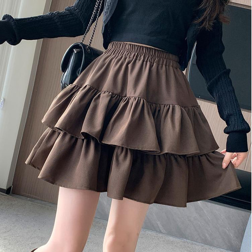 大きいサイズ レディース フリル ミニスカート 新品 ブラウン