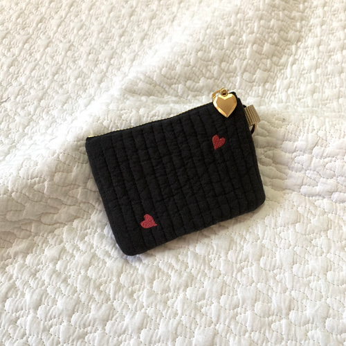 mini heart nubiブラック×ワインレッドコインケース ヌビ